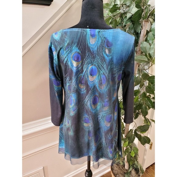 Indigo Soul Women's Multicolor Peacock Round Neck Long Sleeve Top Blouse Small - Picture 6 of 12